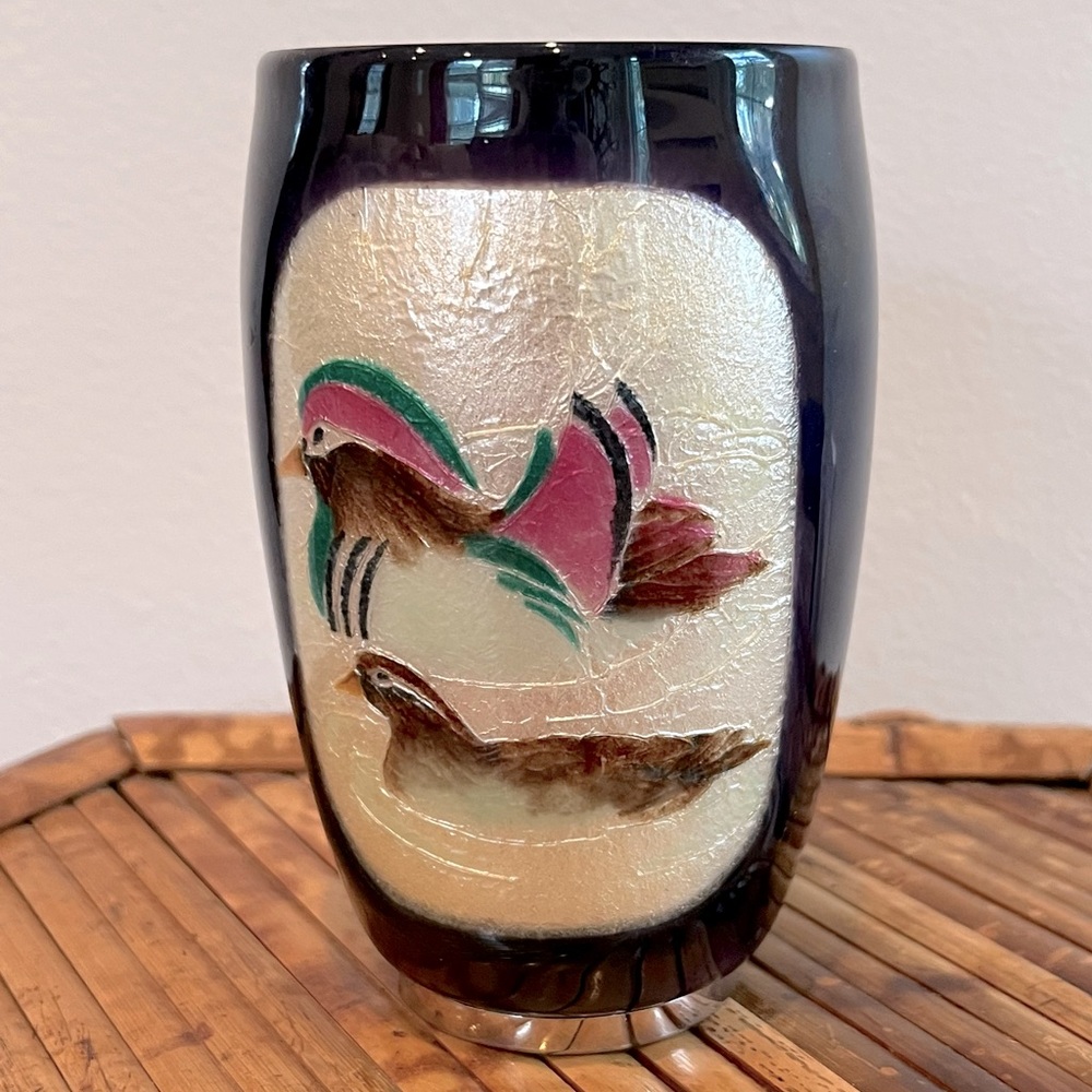 Cloisonné Enamel Ware Mandarin Duck Beer Glass Purple